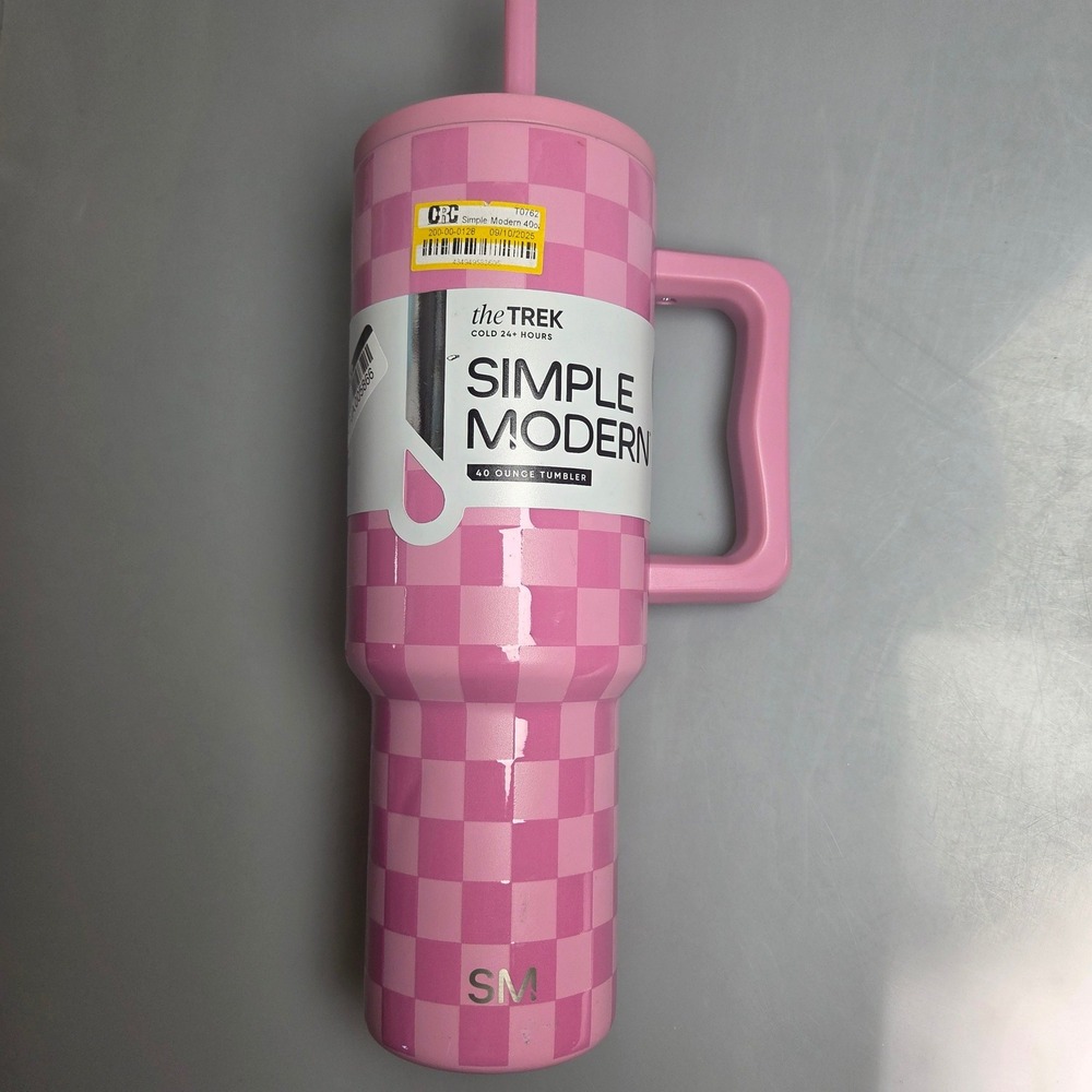 Simple Modern Trek 40oz Tumbler Pink Checkered Insulated Travel Mug with Handle